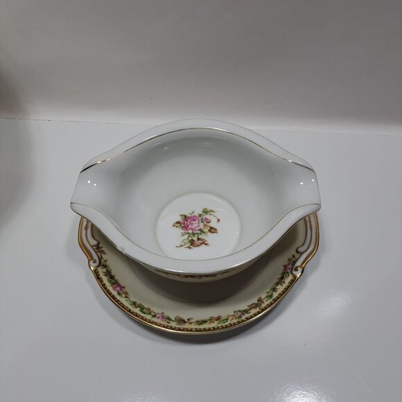 Noritake Gravy Boat & Attached Underplate Occupied Japan Floral Design Vintage - Picture 5 of 10